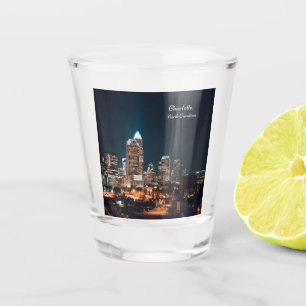 Charlotte North Carolina City Skyline Night Shot Glass