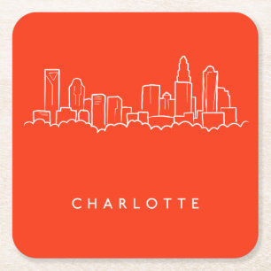Charlotte, North Carolina City Skyline Square Paper Coaster