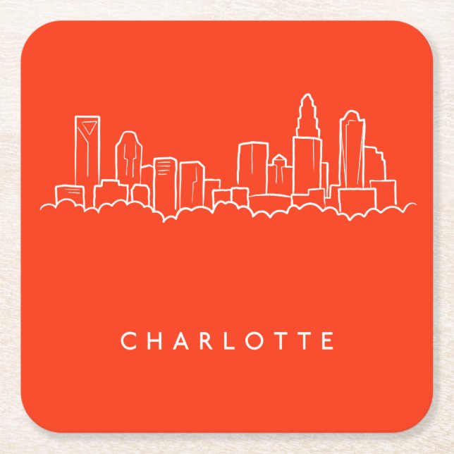 Charlotte, North Carolina City Skyline Square Paper Coaster (Front)