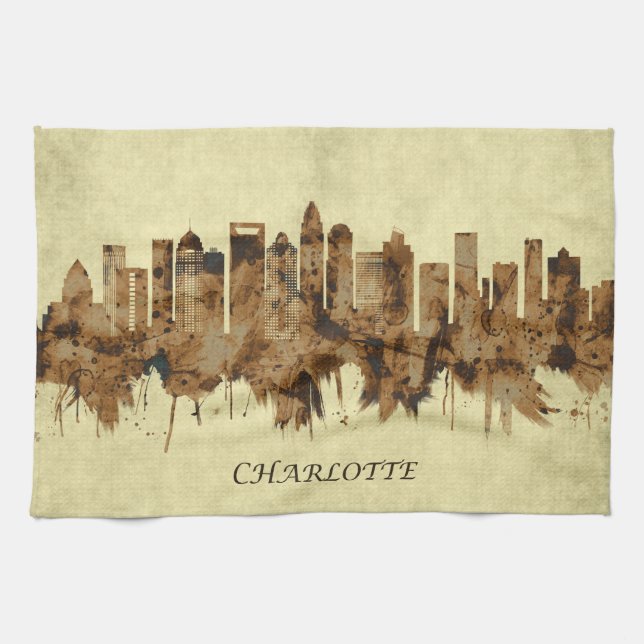 Charlotte North Carolina Cityscape Tea Towel (Horizontal)
