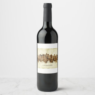 Charlotte North Carolina Cityscape Wine Label