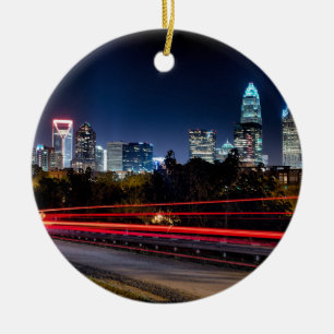charlotte north carolina skyline evening ceramic tree decoration