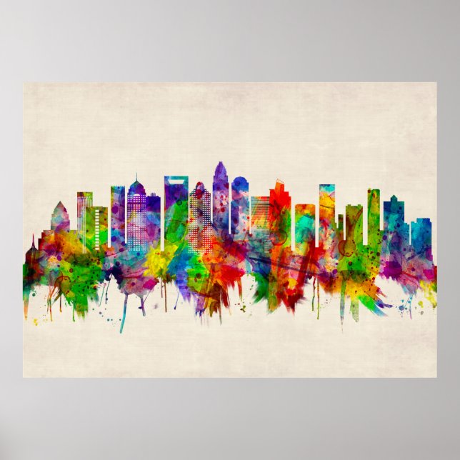 Charlotte North Carolina Skyline Poster (Front)