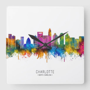 Charlotte North Carolina Skyline Square Wall Clock
