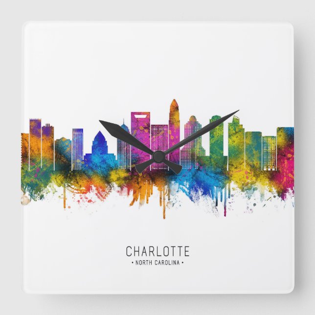 Charlotte North Carolina Skyline Square Wall Clock (Front)