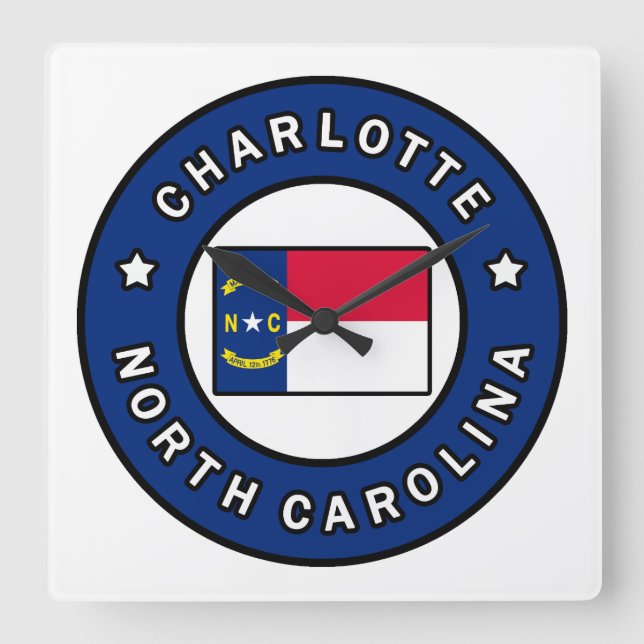 Charlotte North Carolina Square Wall Clock (Front)
