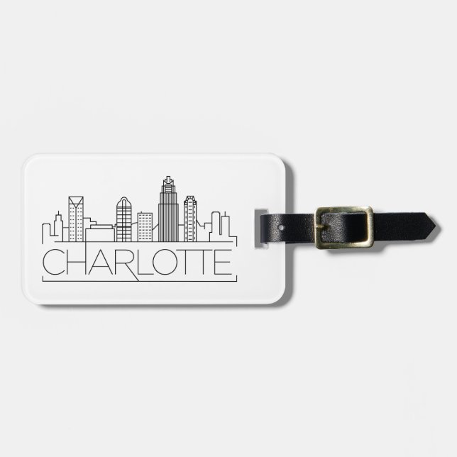 Charlotte, North Carolina Stylised Skyline  Luggage Tag (Front Horizontal)