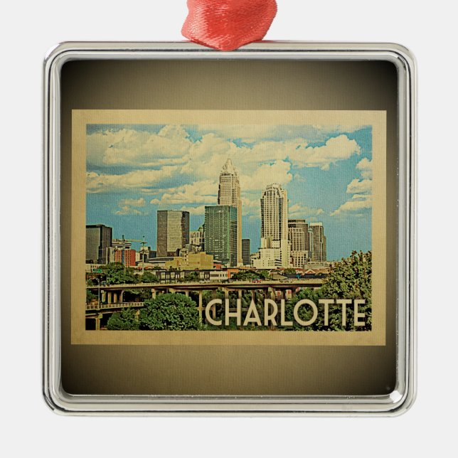 Charlotte North Carolina Vintage Travel Ornament (Front)