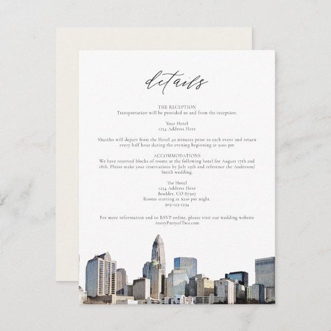 CHARLOTTE NORTH CAROLINA Wedding Details Card (Front/Back)