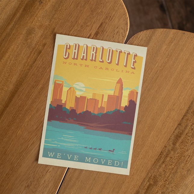Charlotte, North Carolina | We've Moved Invitation Postcard (Postcard on table)