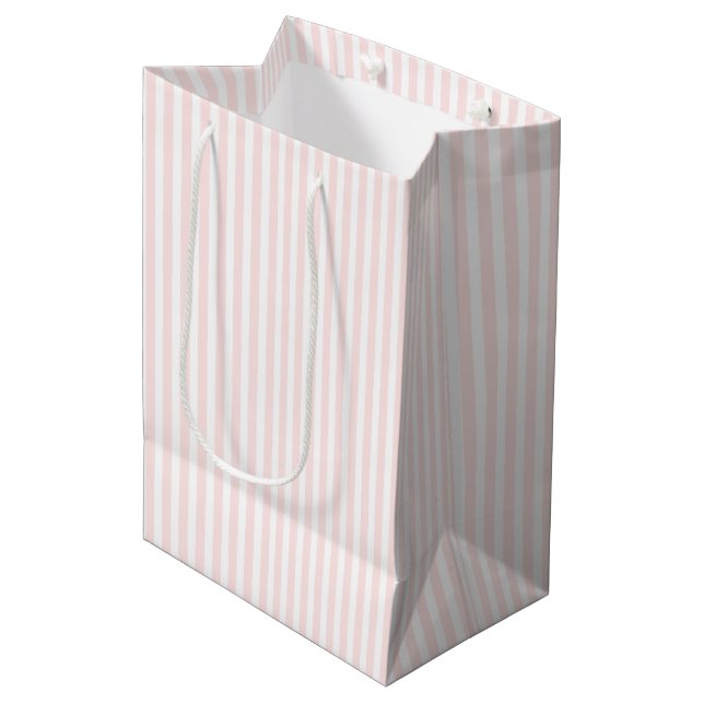 Charlotte Pink and White Stripes Baby Pink Medium Gift Bag (Front Angled)
