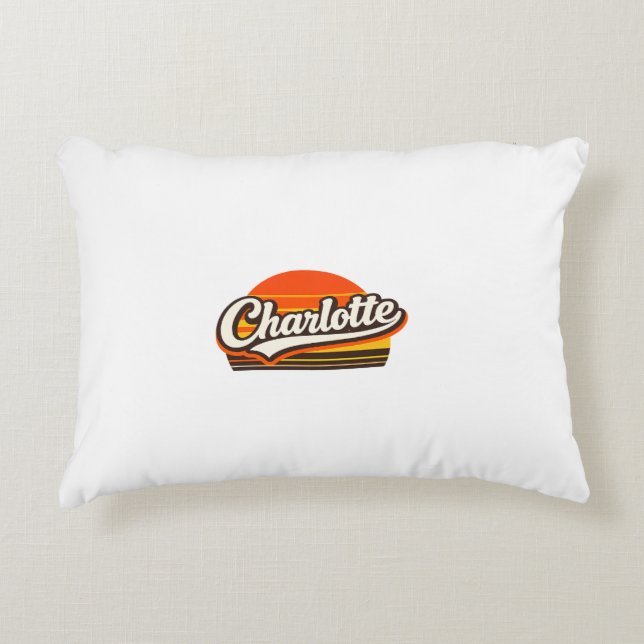 Charlotte Retro Sunset Personalized Name Design Decorative Cushion (Front)