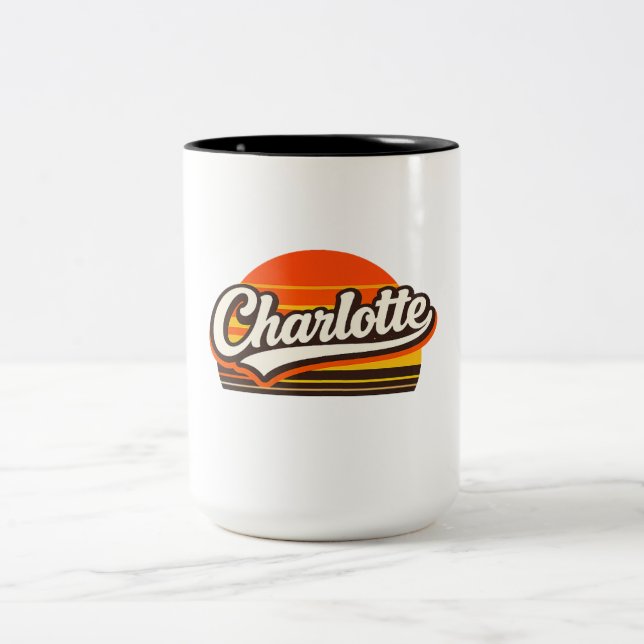 Charlotte Retro Sunset Personalized Name Design Two-Tone Coffee Mug (Center)