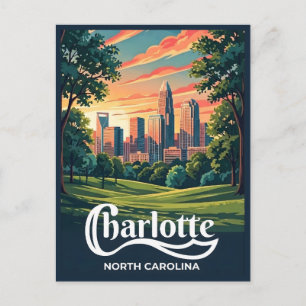 Charlotte Skyline Sunset – North Carolina  Holiday Postcard