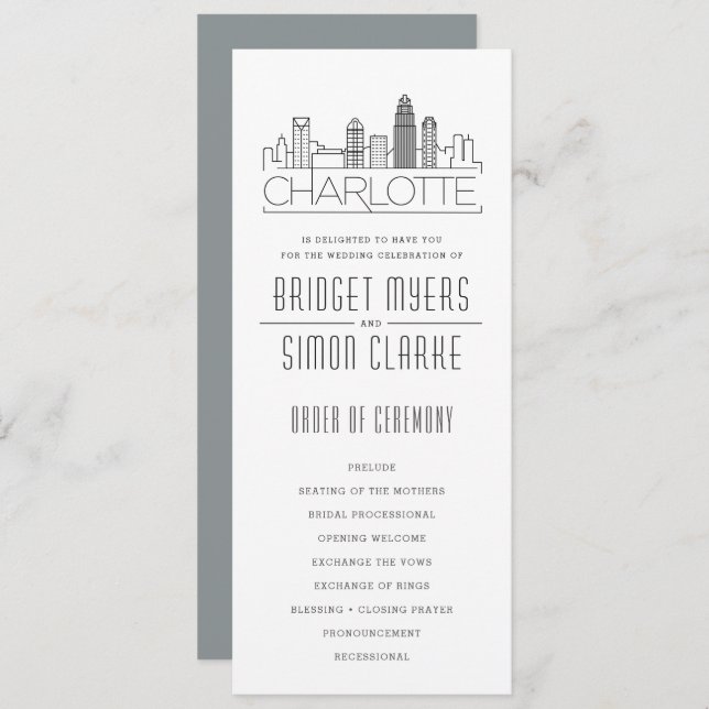 Charlotte Stylised Skyline | Wedding Program (Front/Back)
