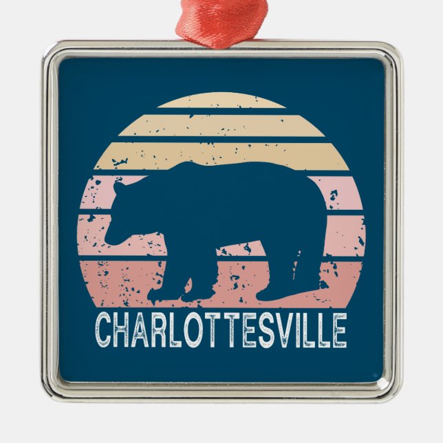 Charlottesville Virginia Retro Bear Metal Ornament (Front)