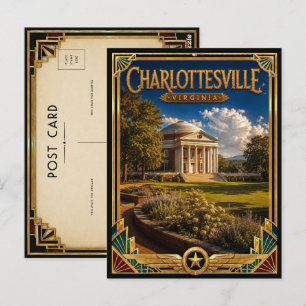 Charlottesville Virginia Vintage Art Deco Golden Postcard
