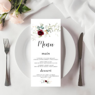 Charm Airy Greenery Burgundy Floral Gold Wedding Menu