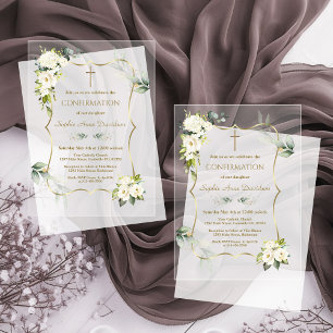 Charm Airy Greenery White Flowers Confirmation  Acrylic Invitations