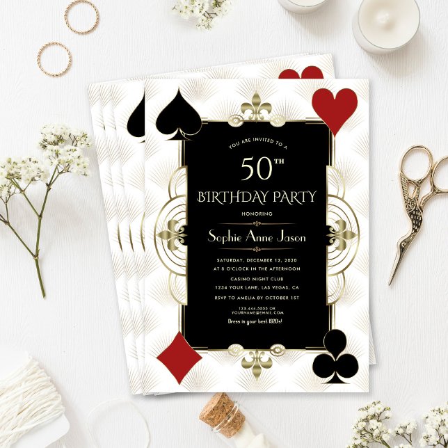 Charm Art Deco Casino Poker Woman 50th Birthday  Invitation (Creator Uploaded)
