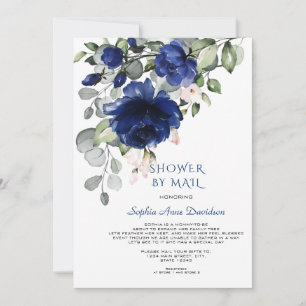 Charm Blue Flowers Boy Baby Shower By Mail Invitation