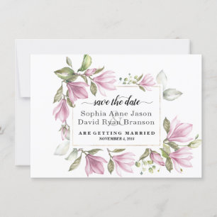 Charm Blush Magnolia Flowers Wedding Calligraphy Save The Date