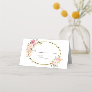 Charm Blush Pink Floral Gold Wedding Table Number Place Card