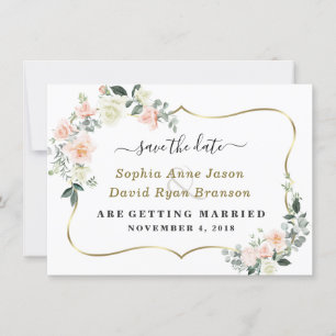 Charm Blush White Flowers Wedding Calligraphy Save The Date