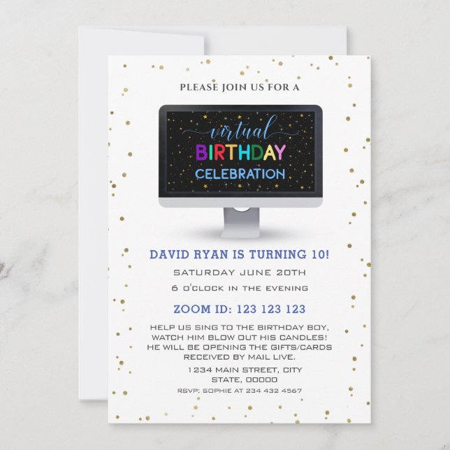 Charm Boy Colourful Virtual Birthday Celebration Invitation (Front)