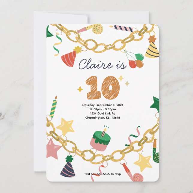 Charm Bracelet 10th Birthday Party Invitation (Front)