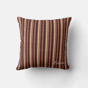 Charm Burgundy Beige Taupe Stripes Custom Monogram Cushion