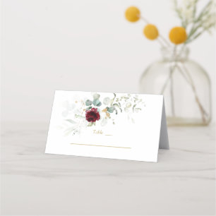 Charm Burgundy Floral Airy Greenery Table Number  Place Card