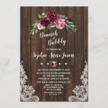 Charm Burgundy Floral Brunch Bubbly Bridal Shower Invitation<br><div class="desc">Charm and modern card design featuring gorgeous watercolour burgundy blush flowers bouquet,  white lace corners,  floral divider,  beautiful handwriting script on an old barn background. Use Personalise tool to add your info,  make changes. For matching items,  please,  visit my Charming Floral Collection.</div>