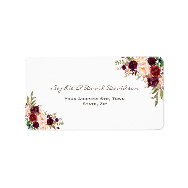 Charm Burgundy Red Marsala Floral Wedding Label (Front)