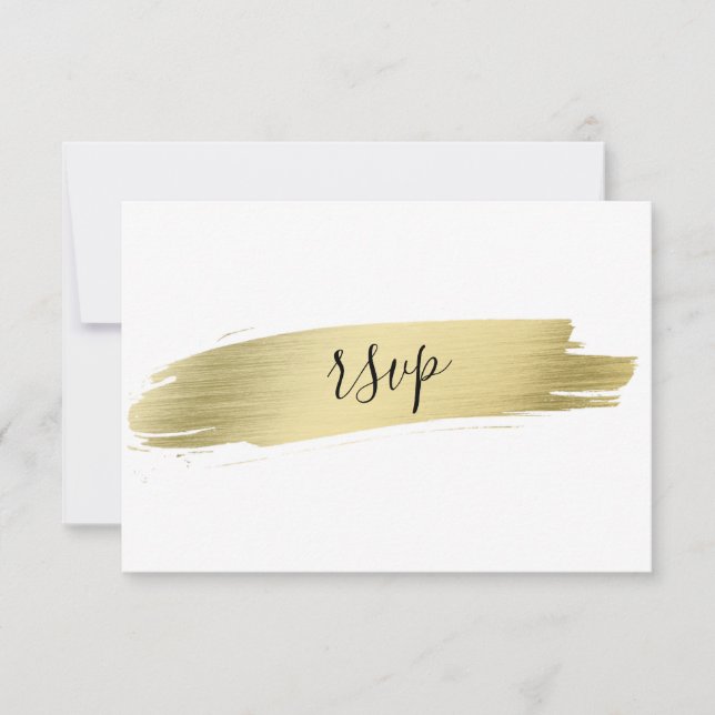 Charm Calligraphy Gold Stroke Wedding RSVP Card (Front)