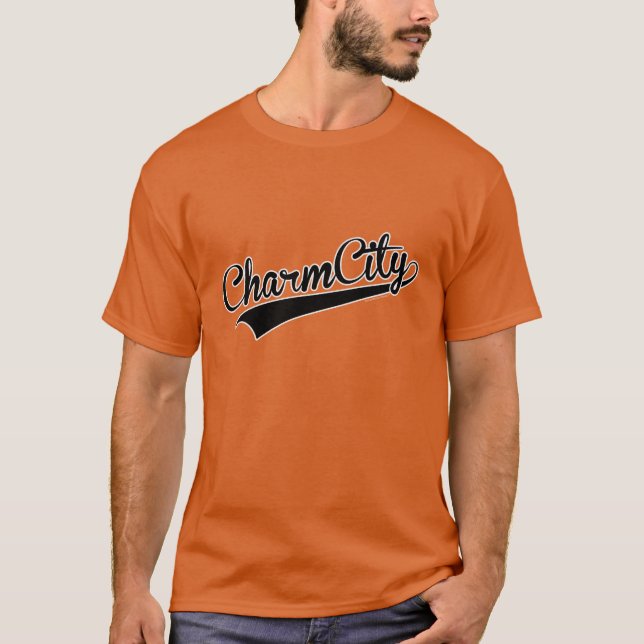 Charm City (Baltimore) Baseball Script - Black T-Shirt (Front)