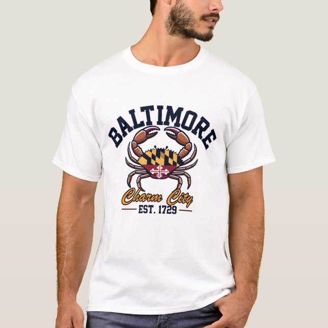 Charm City Baltimore Maryland Crab Flag T-Shirt (Front)