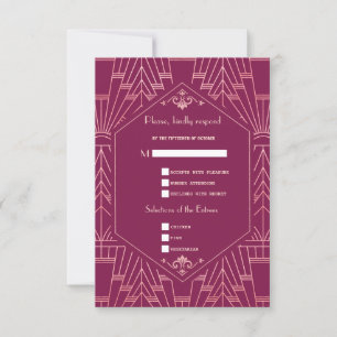 Charm Cooper Rose Great Gatsby 1920s Wedding RSVP Card