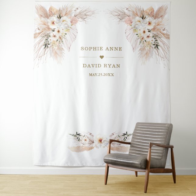 Charm Desert White Roses Pampas Grass Wedding Tapestry (In Situ)