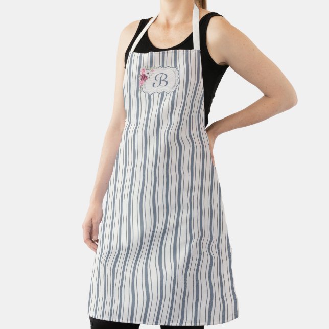 Charm French Farmhouse Blue and white Striped Apron (Insitu)