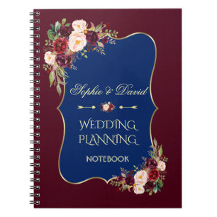 Charm Gold Glitter Blush Floral Wedding Planner Notebook