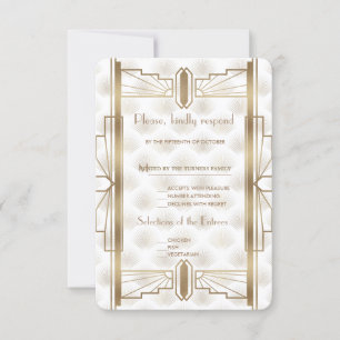 Charm Gold Great Gatsby Art Deco 20s Wedding RSVP