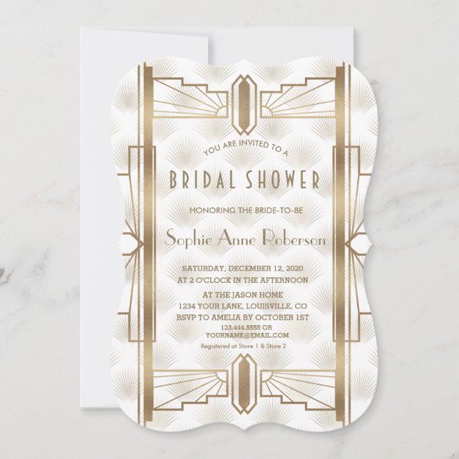 Charm Gold Great Gatsby Art Deco Bridal Shower Invitation (Front)