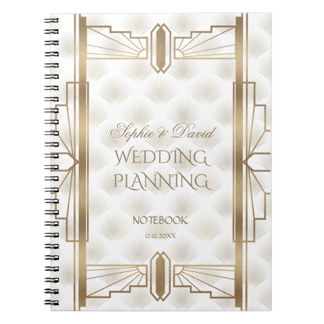 Charm Gold Great Gatsby Art Deco Wedding Planner Notebook (Front)