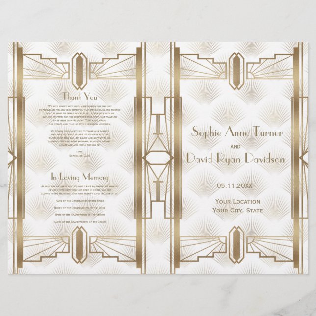 Charm Gold Great Gatsby Art Deco Wedding  Program (Front)