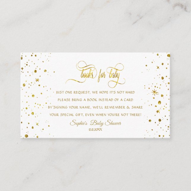 Charm Gold Starry Night Baby Shower Book For Baby Enclosure Card (Front)