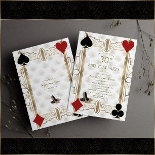 Charm Gold Vegas Casino Poker Woman 30th Birthday  Invitation