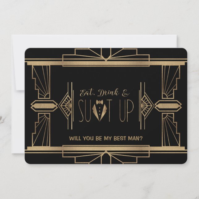 Charm Great Gatsby WILL YOU BE MY BEST MAN Invitation (Front)