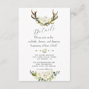 Charm Ivory Cream Flowers Antlers Wedding Details Enclosure Card