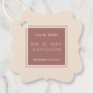 Charm Ivory Dark Peach Frame Typography Wedding Favour Tags
